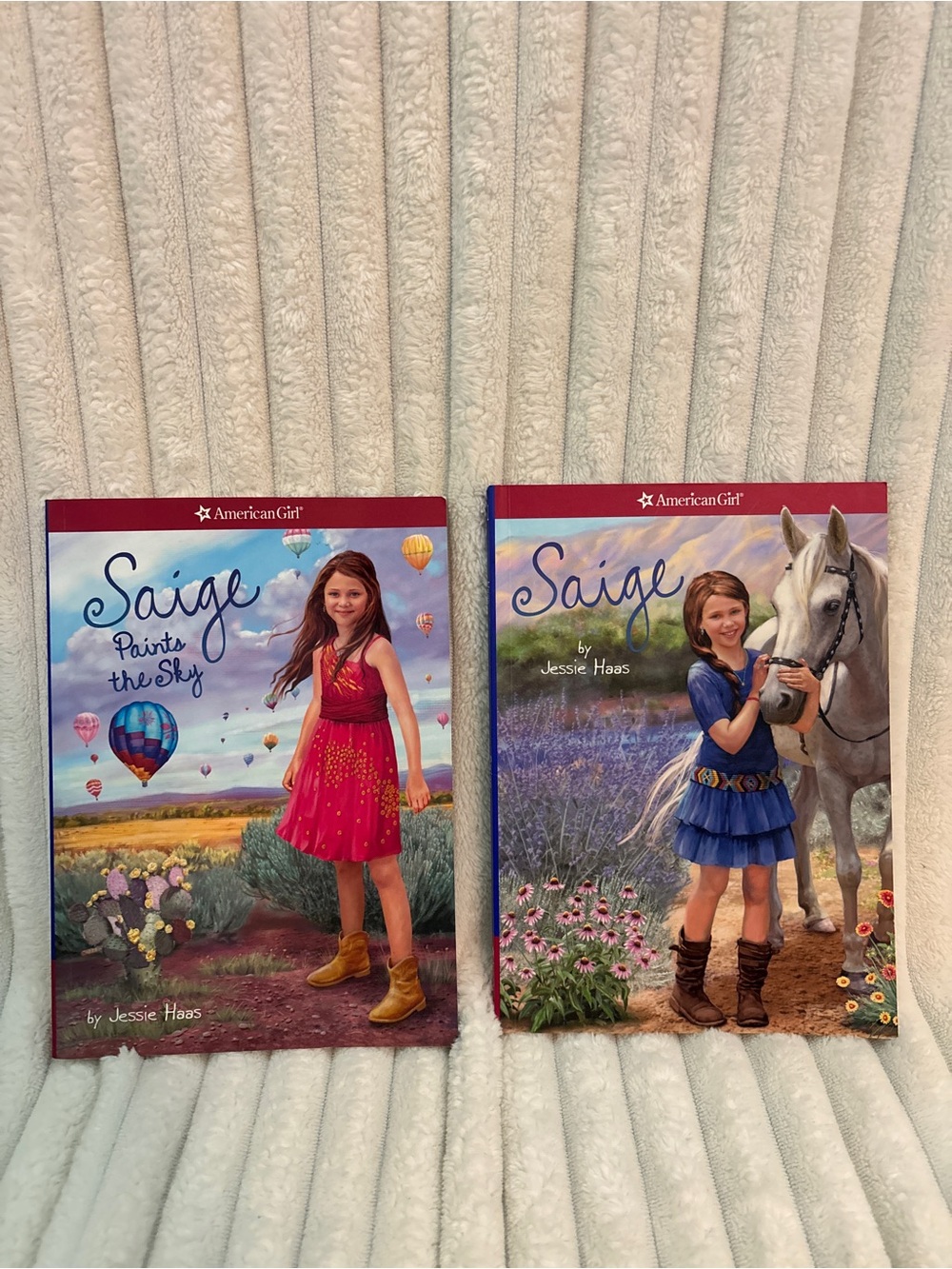 American Girl Saige Doll in Blue Dress with Multicolor Woven Belt - Picture 7 of 8